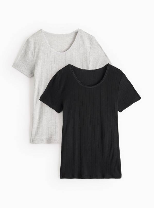 Black & Grey Pointelle Thermal Short Sleeve Tops 2 Pack M